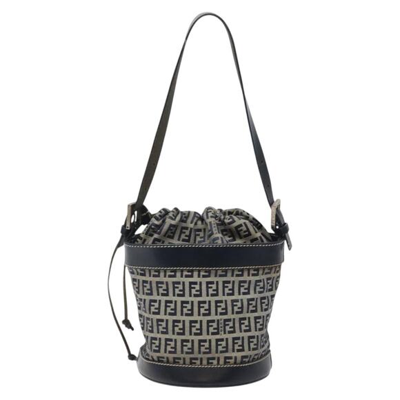 FENDI Zucchino Canvas Shoulder Bag Navy Silver - Picture 3 of 13